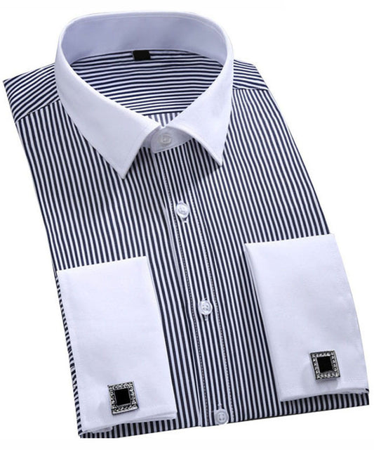 Cloudstyle Men's Dress Shirt Slim Fit Button Down Stripe Checked Shirt