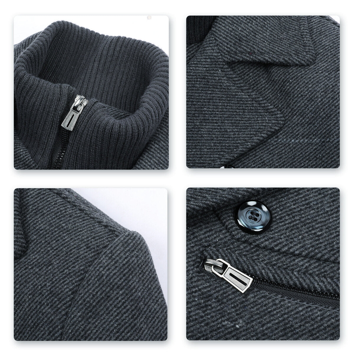 YFFUSHI Mens Winter Mid Length Thick Wool Trench Coats Regular Fit Padded Military