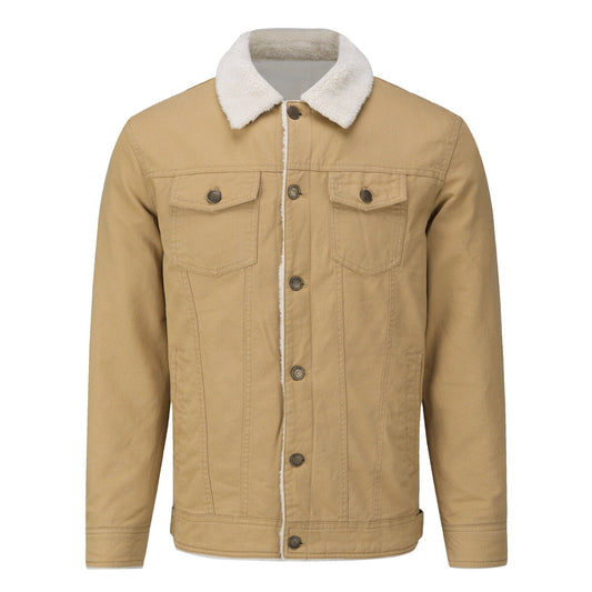 YFFUSHI Men's Vintage Cargo Jacket Solid Color Lapel Fleece Padded Coat