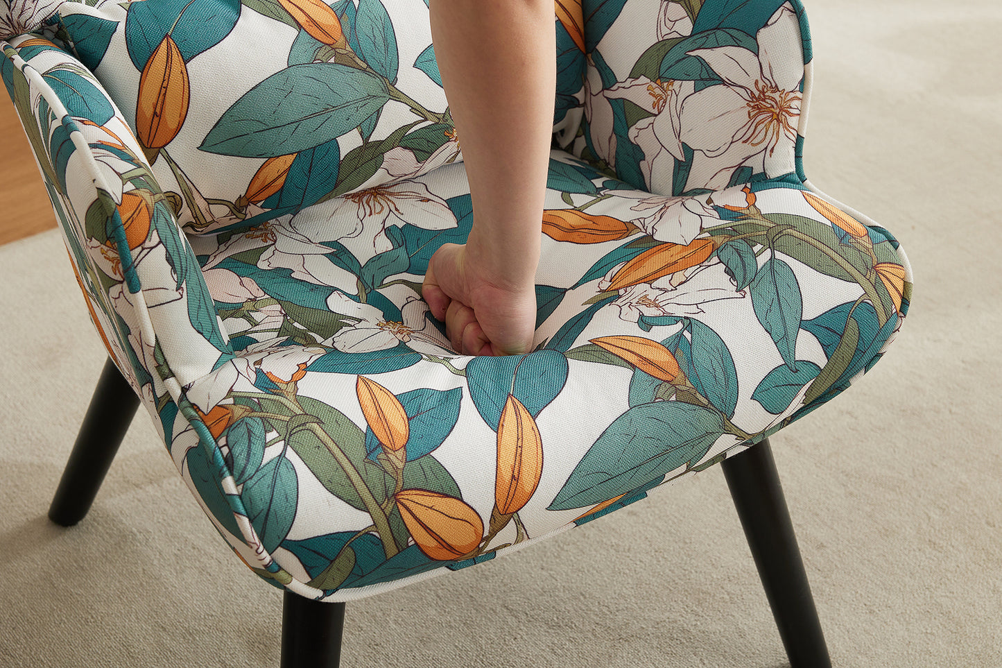 Fauteuil HomeMiYN avec Coussin et Tabouret - Chaise d'Angle Rustique pour le Salon