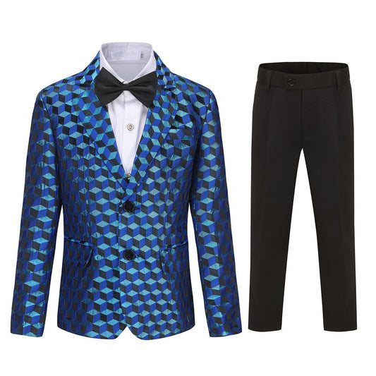 YFFUSHI Boys Suit 2Pcs Check Pattern Blazer Wedding Party Dress