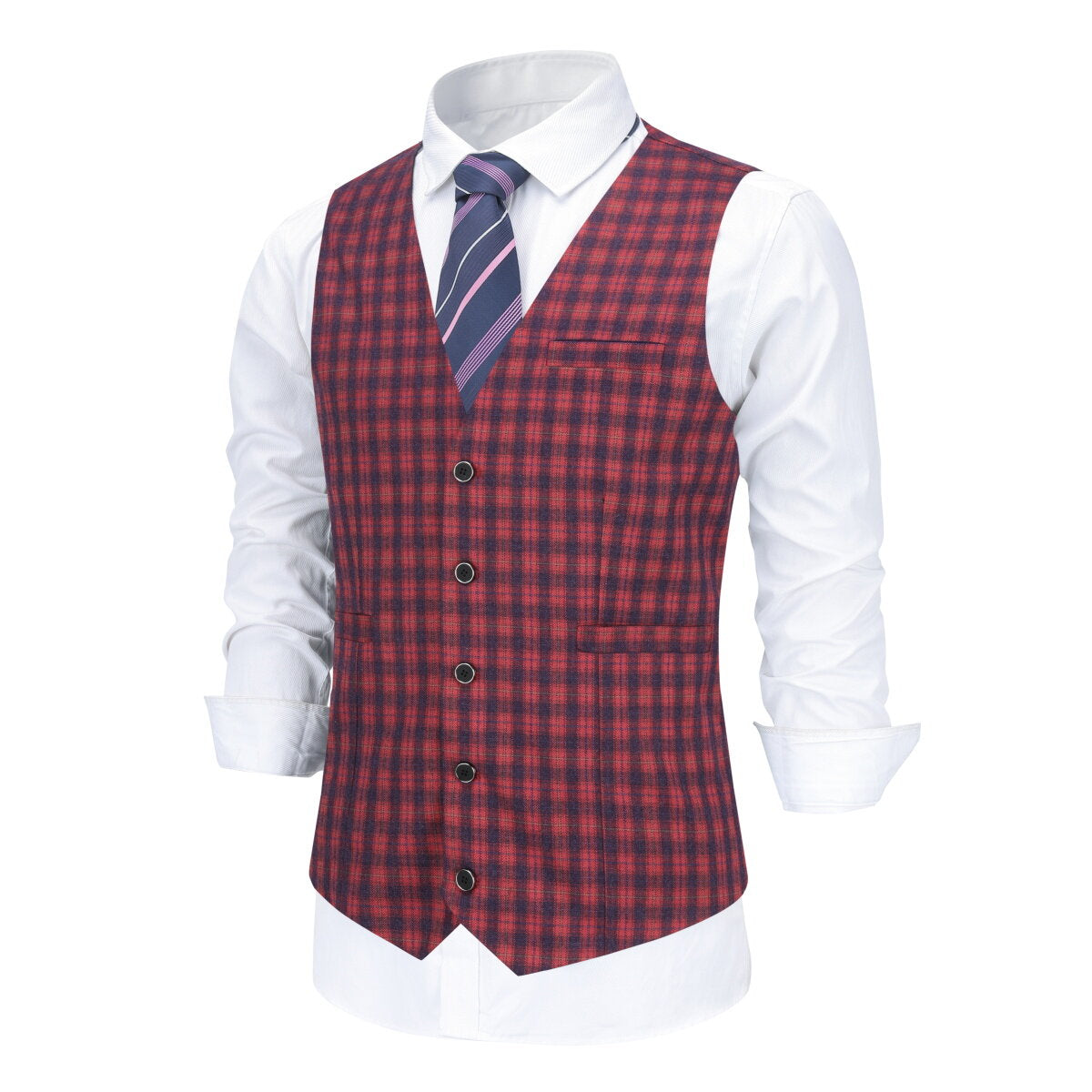 YFFUSHI Mens Business Casual Single Breasted Slim Plaid Suit Vest
