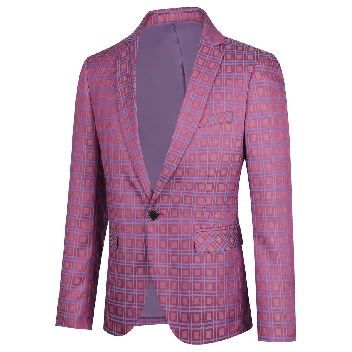 YFFUSHI Mens Check Blazer Slim Fit Plaid Suit Jacket 1 Button Formal Dress