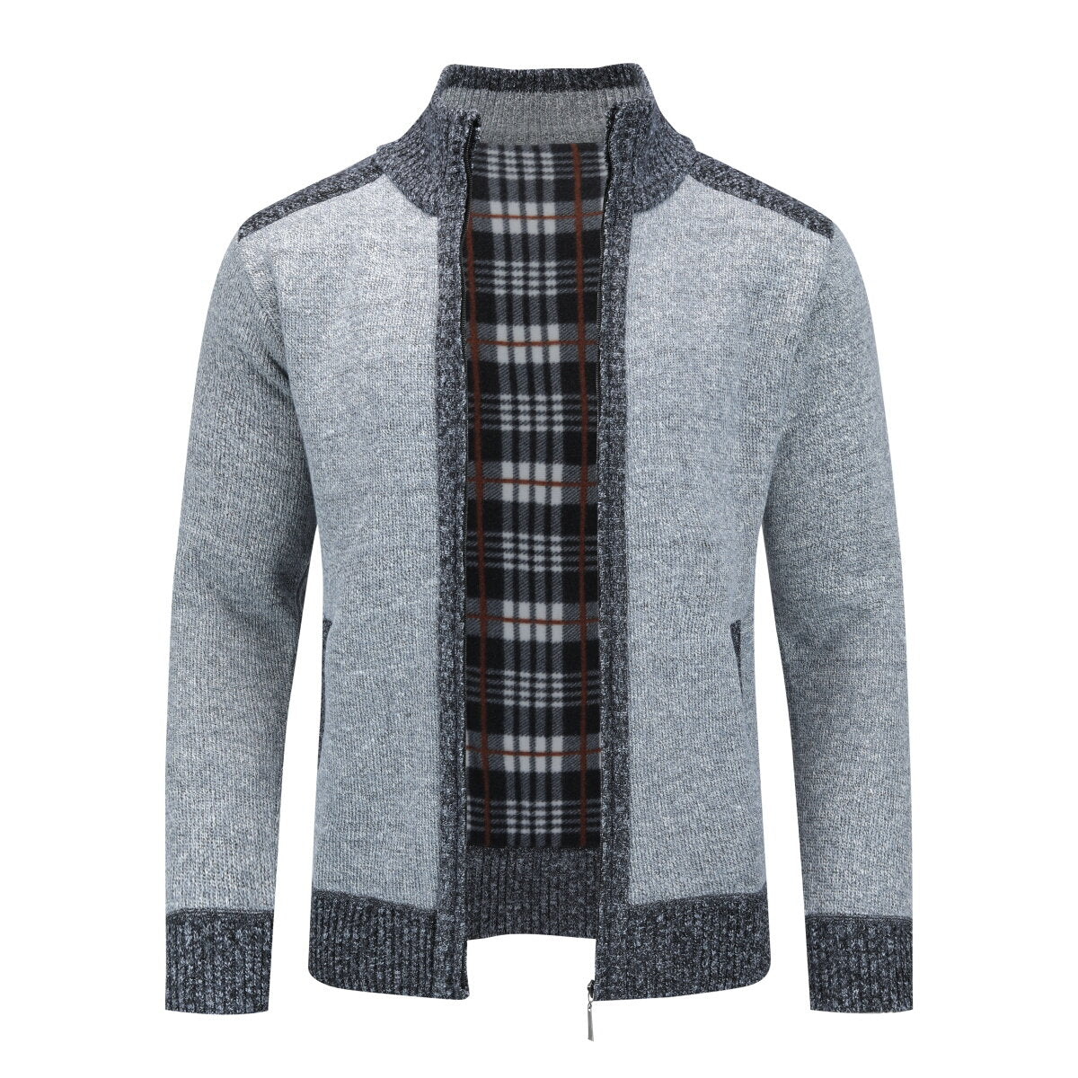 YOUTHUP Mens Thick Color Block Stand Collar Knitted Sweater