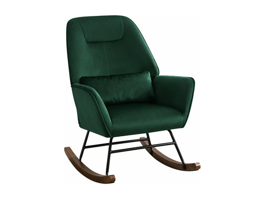 Fauteuil à Bascule en Velours Vert Foncé - Confort Lombaire Ergonomique - Pour Allaitement et Salon (Bois Massif & Métal)