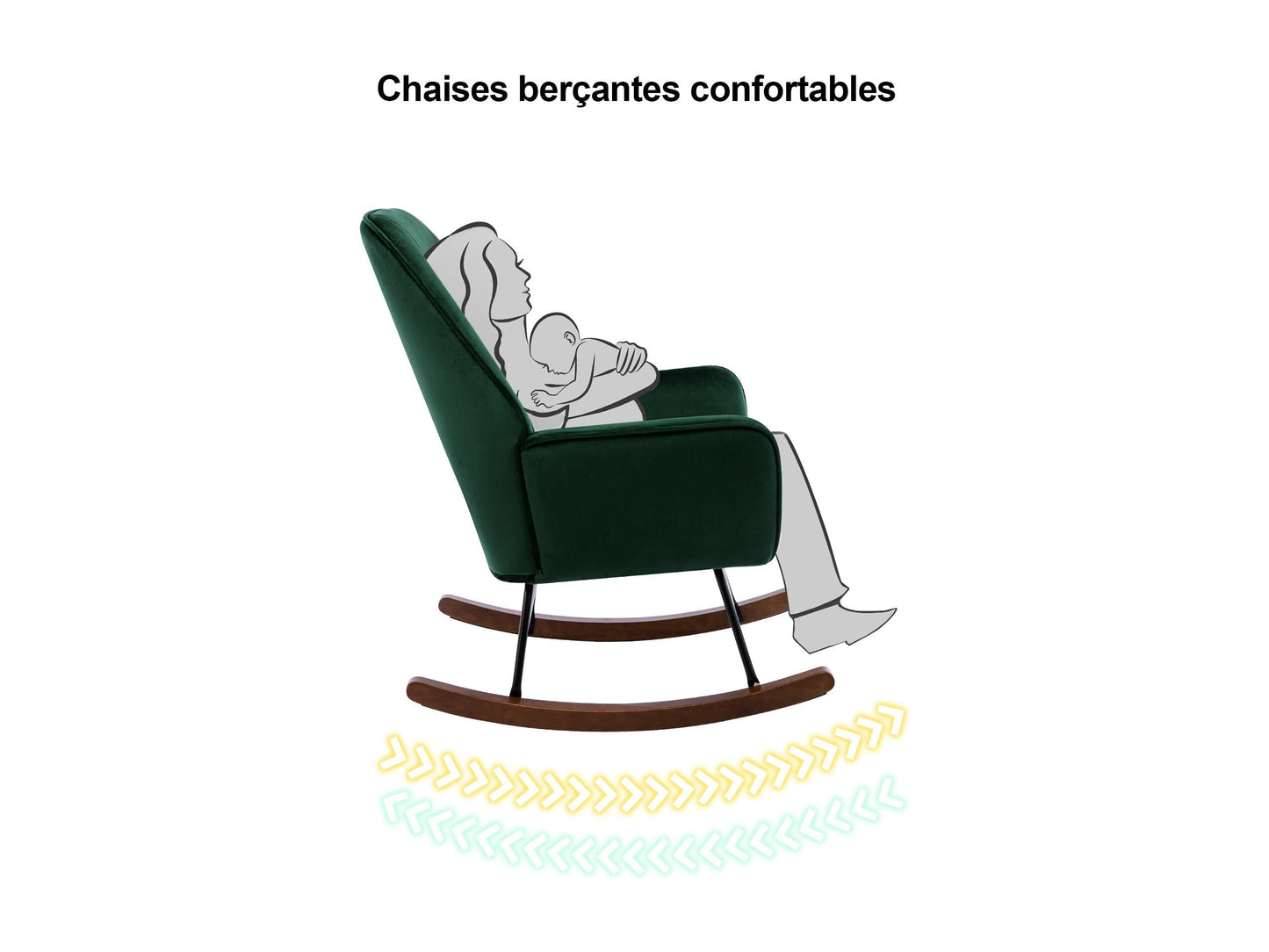 Fauteuil Bascule Velours Confort Lombaire - Allaitement, Salon/Chambre Enfant, Vert Foncé