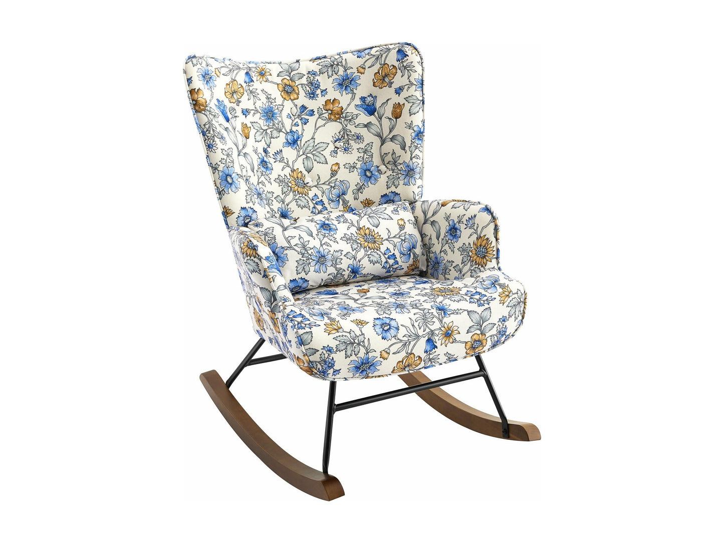 Fauteuil à bascule en velours avec cadre en métal et base en bois pour un refuge de chambre apaisant