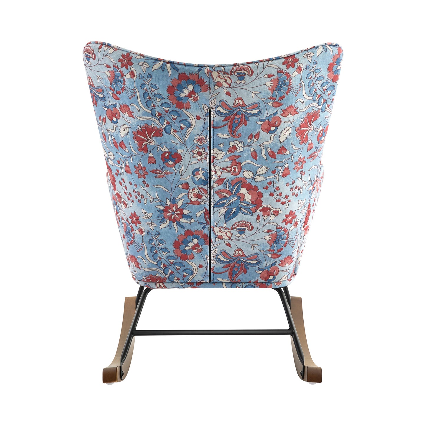 Fauteuil à bascule en velours apaisant avec cadre métallique et base en bois pour une escapade de chambre relaxante