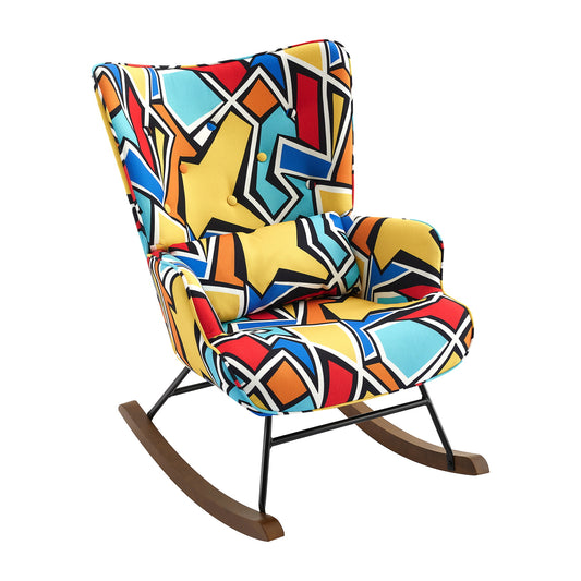 Cadeira de Balanço HomeMiYN(87x66x90cm - Tecido de Linho Falso - multicolor)