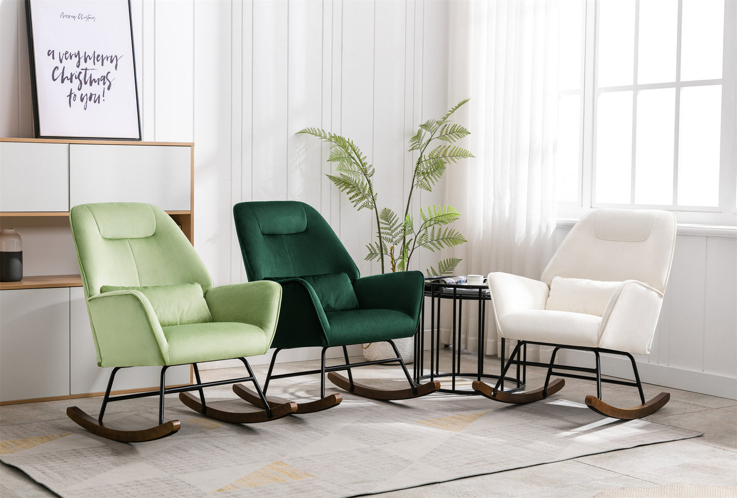 Fauteuil à Bascule en Velours Vert Foncé - Confort Lombaire Ergonomique - Pour Allaitement et Salon (Bois Massif & Métal)