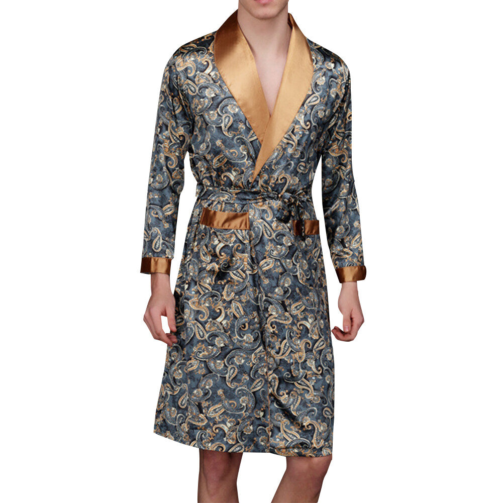 YFFUSHI Mens Floral Bathrobes with Belt Comfortable Soft Smooth Sleepwear