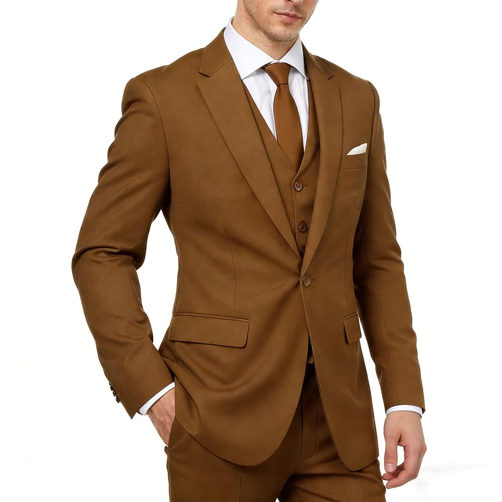 Cloudstyle Mens 3-Piece Suit Notched Lapel One Button Slim Fit Formal Jacket Vest Pants Set