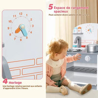Cuisine multifonctionnelle pour enfants - ORYXEARTH - 40x24.5x50cm - Bois - Spatules et casseroles - Gris