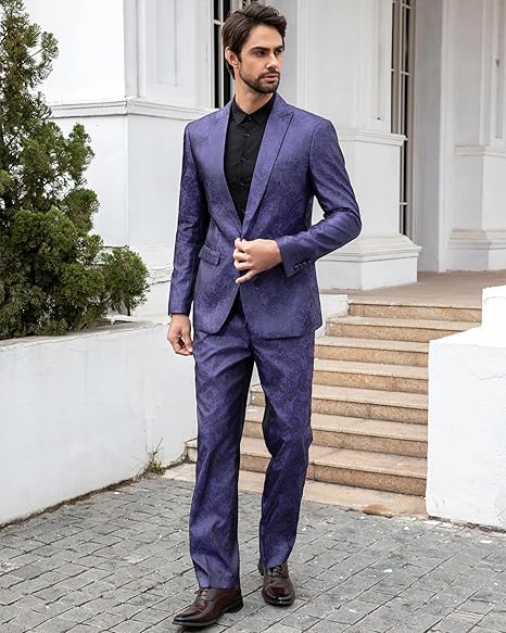 Cloudstyle Mens 2 Piece Paisley Dress Suit One Button Party Wedding Blazer Pants Sets