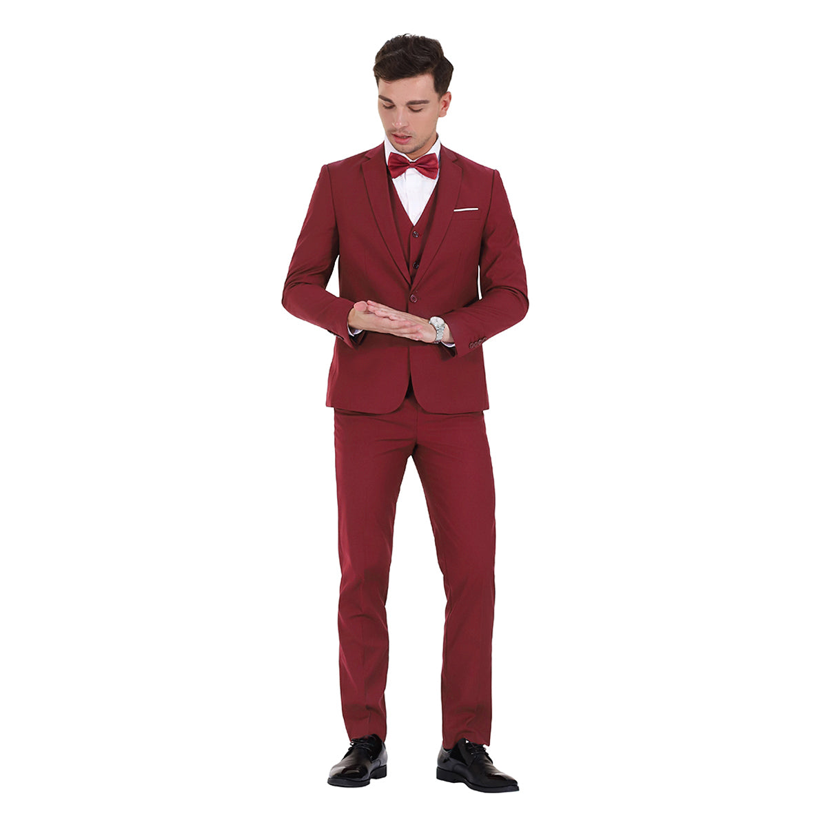 Cloudstyle Mens 3-Piece Suit Notched Lapel One Button Slim Fit Formal Jacket Vest Pants Set