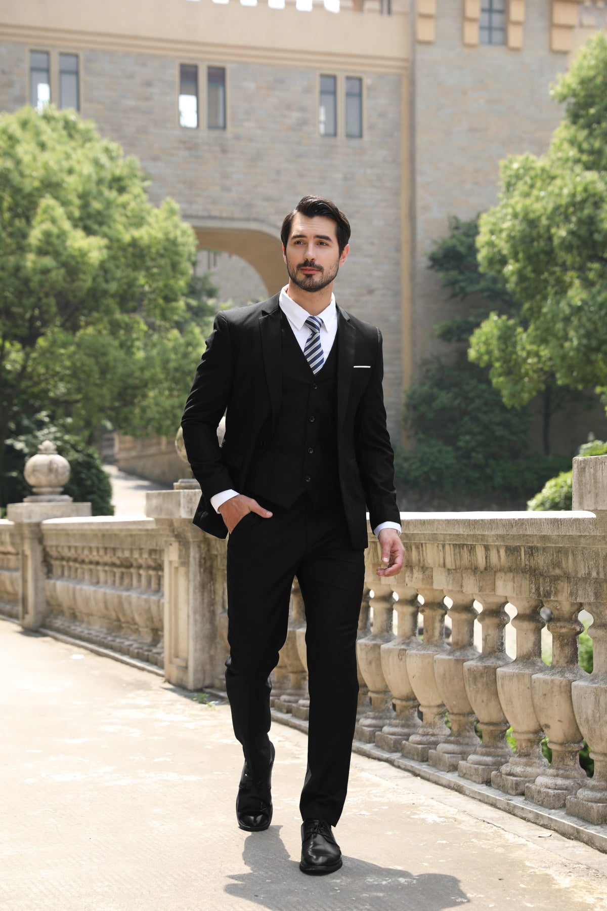 Cloudstyle Mens 3-Piece Suit Notched Lapel One Button Slim Fit Formal Jacket Vest Pants Set