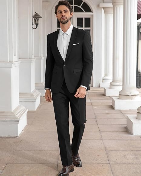 Cloudstyle Men's 2-Piece Suits Slim Fit 1 Button Dress Suit Jacket Blazer & Pants Set