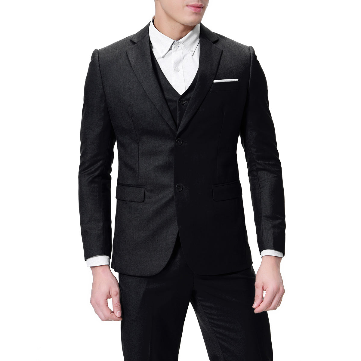 Cloudstyle Men's 3-Piece 2 Buttons Slim Fit Solid Color Jacket Smart Wedding Formal Suit