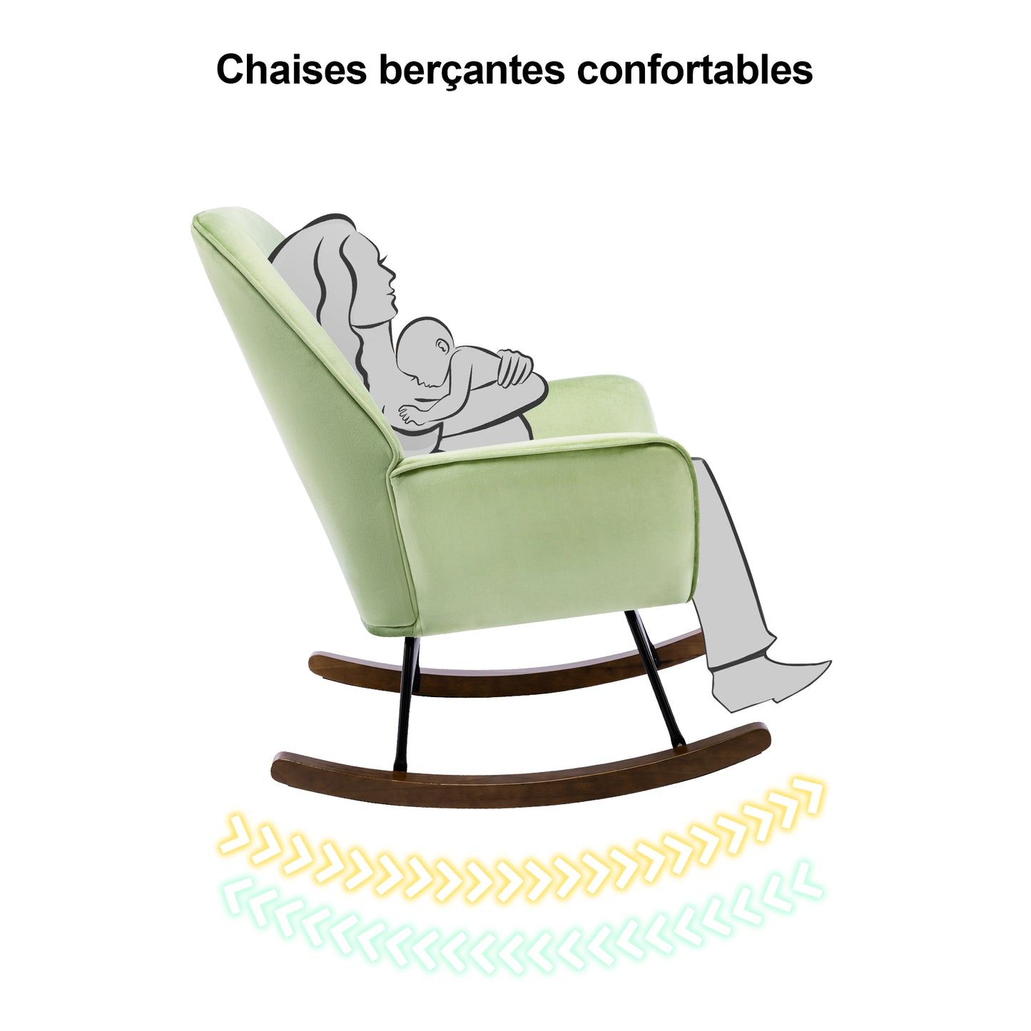 Fauteuil à Bascule en Velours Rembourré avec Support Lombaire,  Fauteuil Allaitement à Bascule pour Salon, Chambre d'enfant, Vert Clair