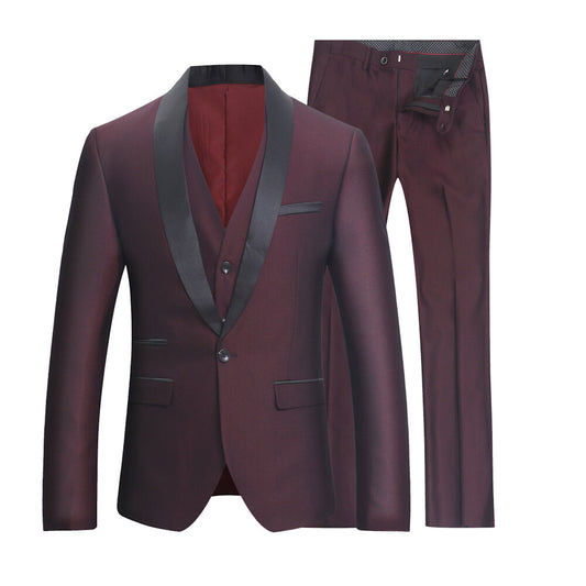 YOUTHUP Mens Slim Fit Shawl Lapel Tuxedo 3 Piece Wedding Dress Suit Set