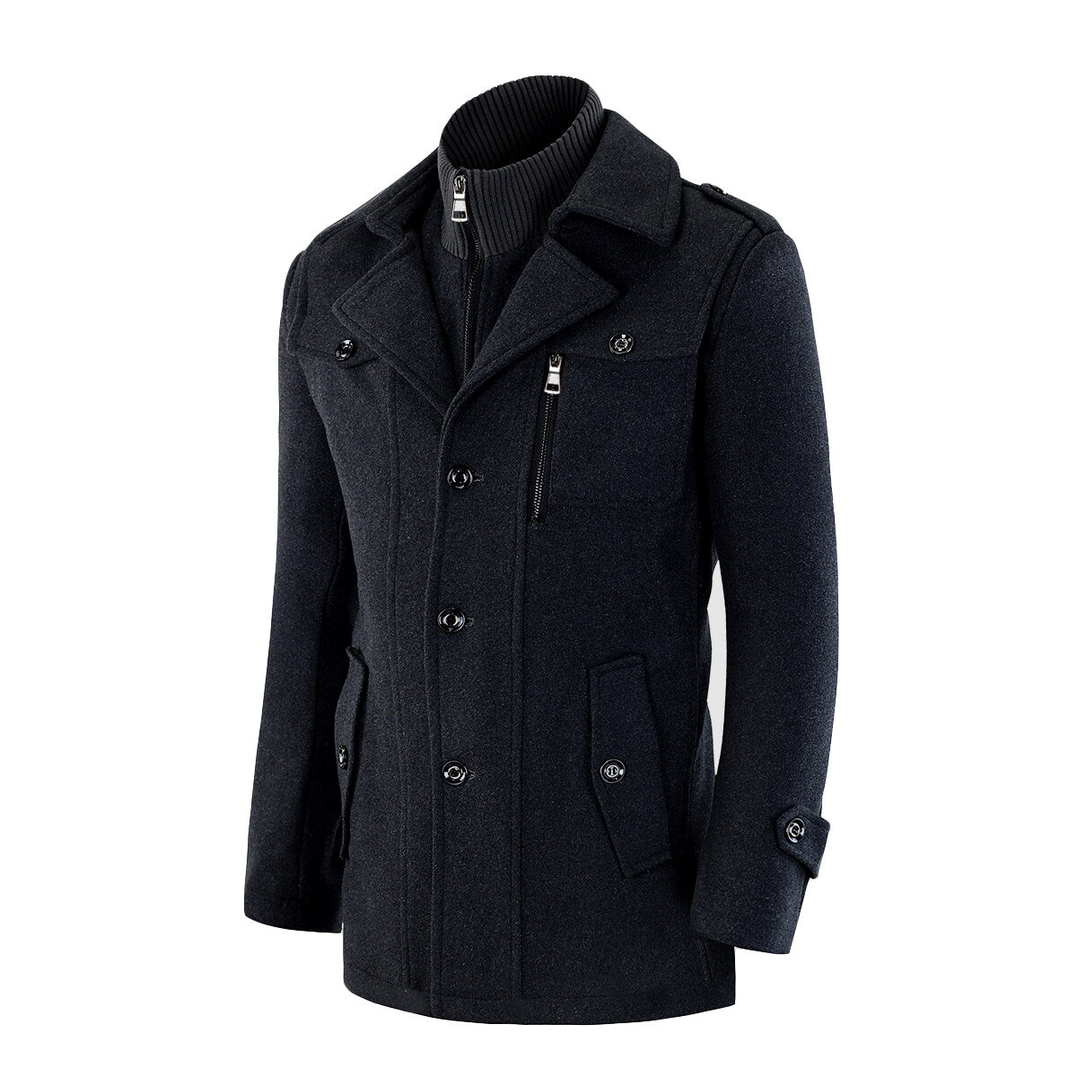 Youthup Mens Double Collar Pocket Pea Coat