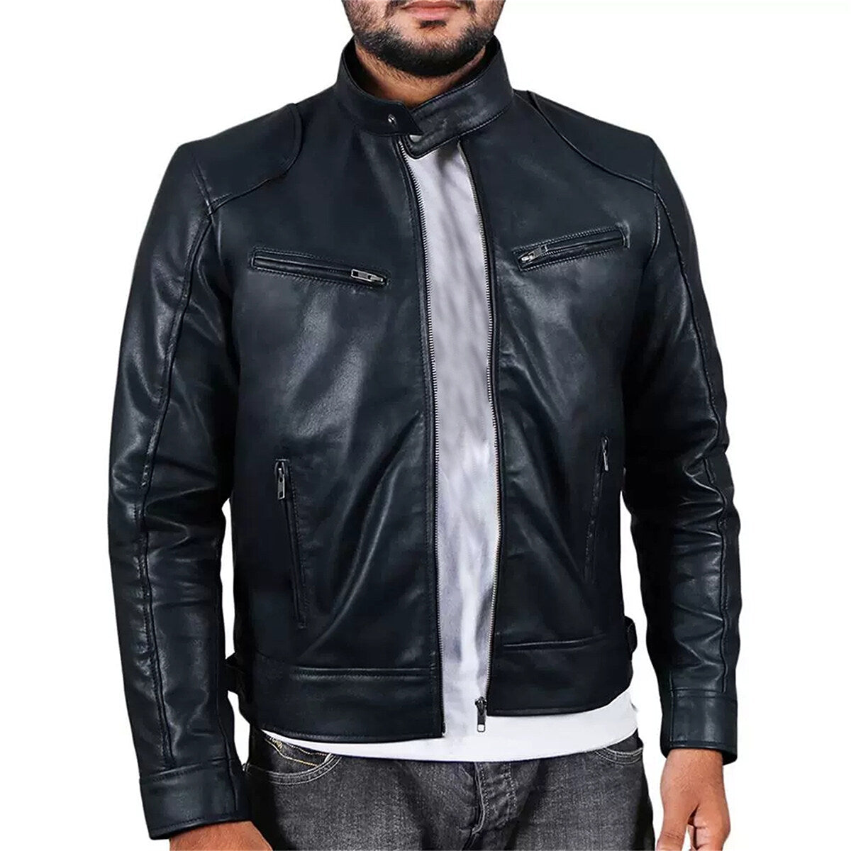 Youthup Mens Large Size Waterproof Leather Jacket