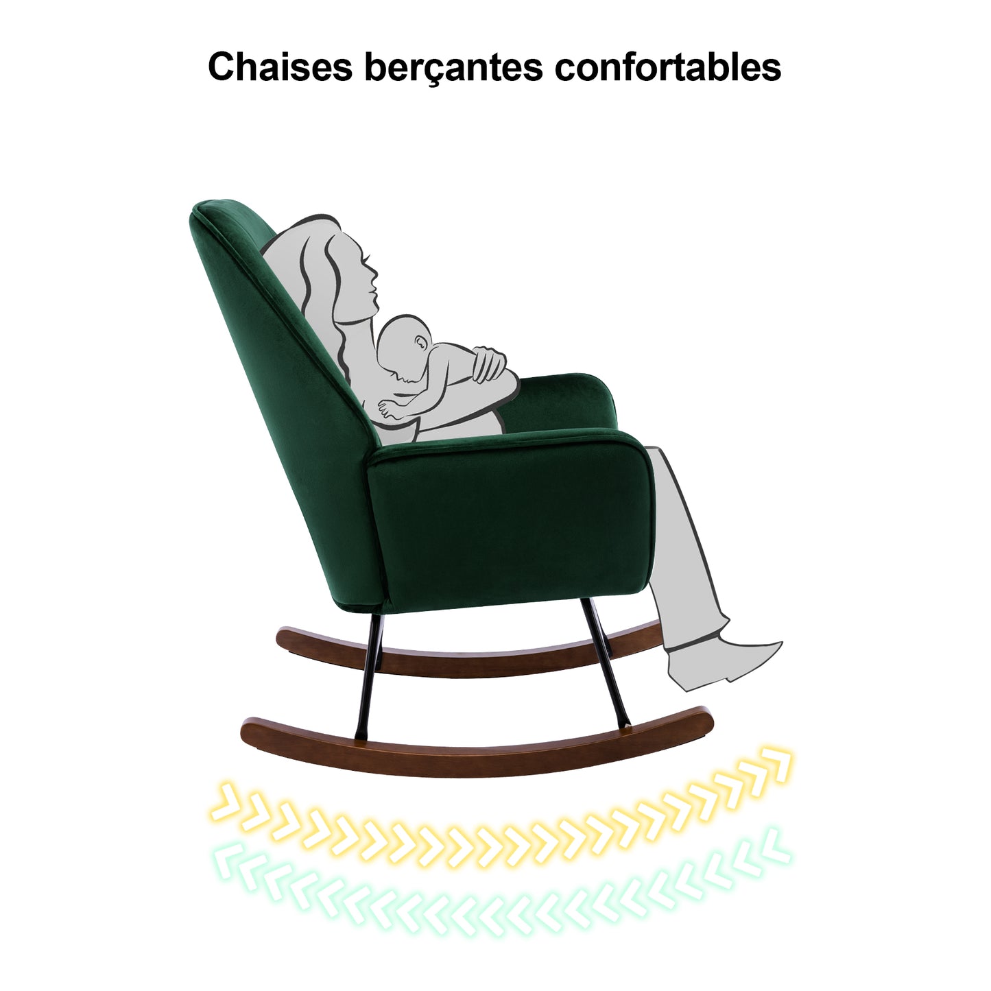 Fauteuil à Bascule en Velours Rembourré avec Support Lombaire,  Fauteuil Allaitement à Bascule pour Salon, Chambre d'enfant, Vert Foncé