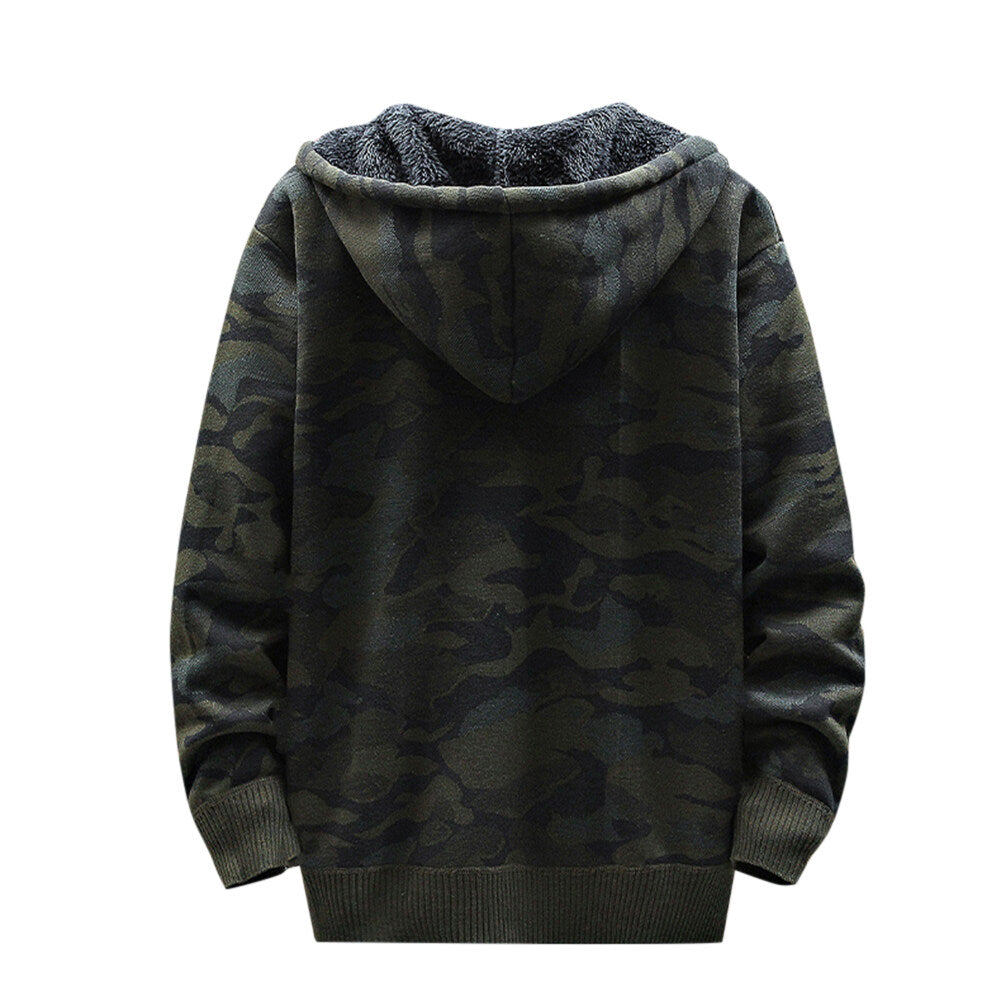 Youthup Mens Camo Printed Jacket Fleece Lined Knitted Cardigan