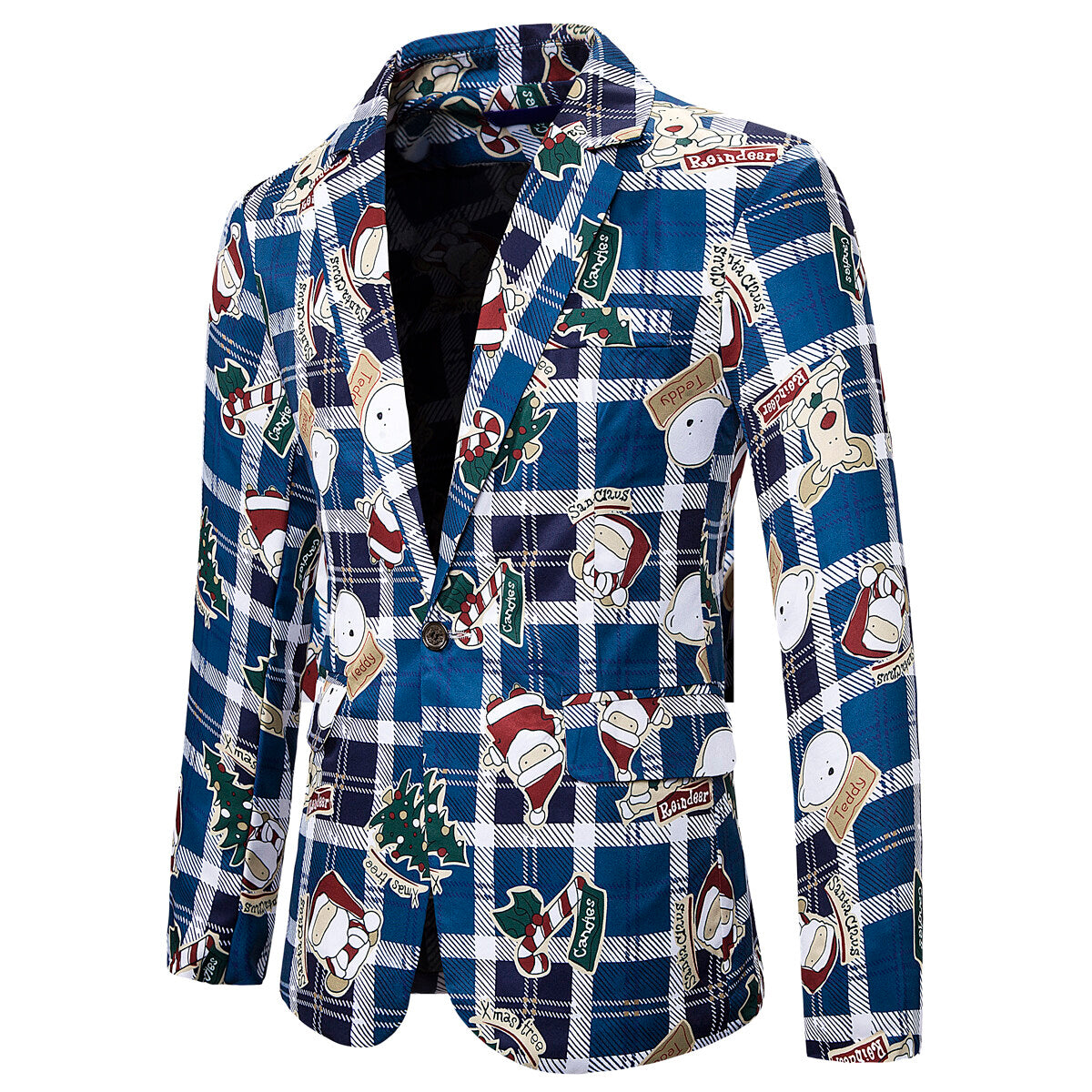 Youthup Mens Christmas Blazer Cartoon Print Suit Jacket