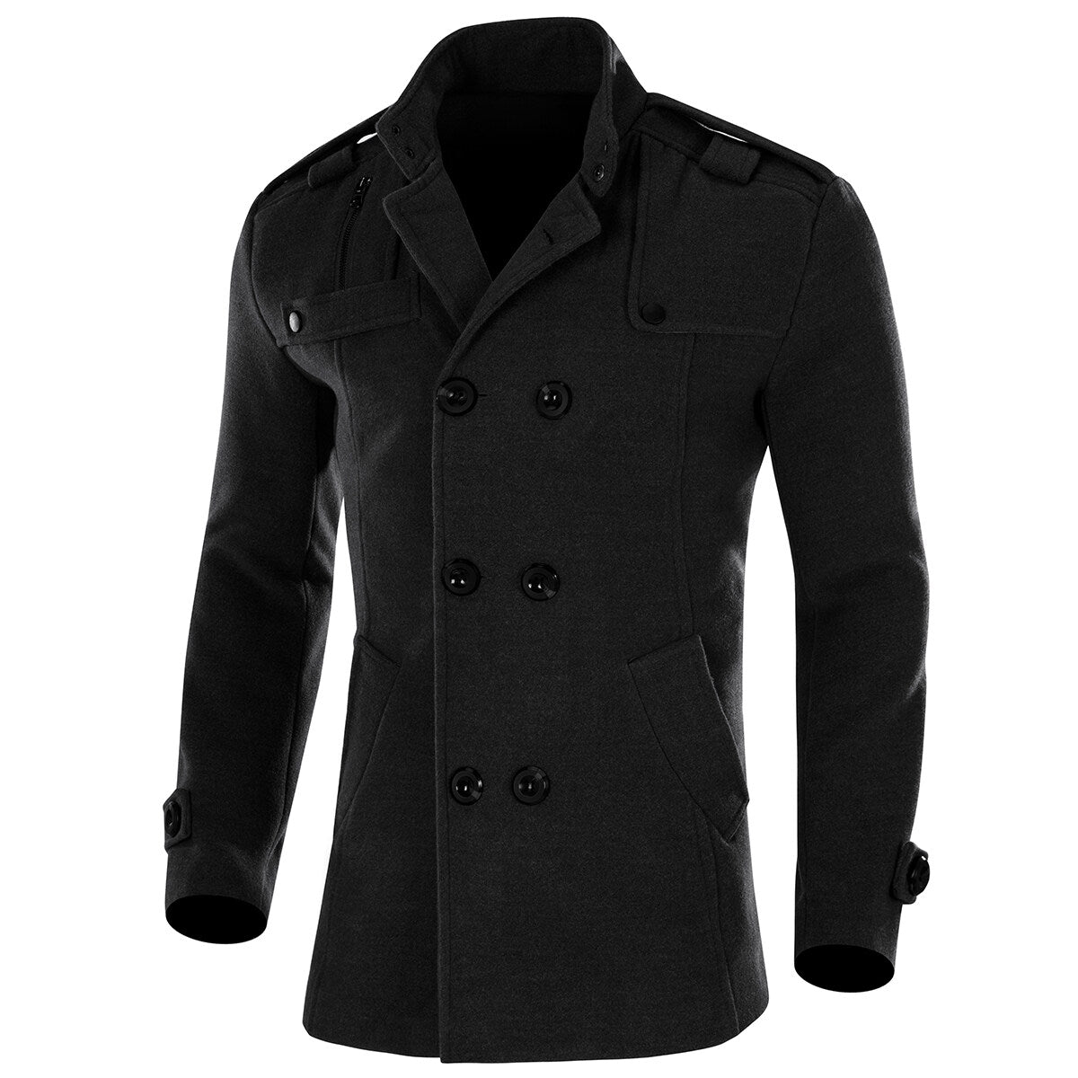 Youthup Mens Woolen Coat Double Breasted Slim Fit Thermal Coat