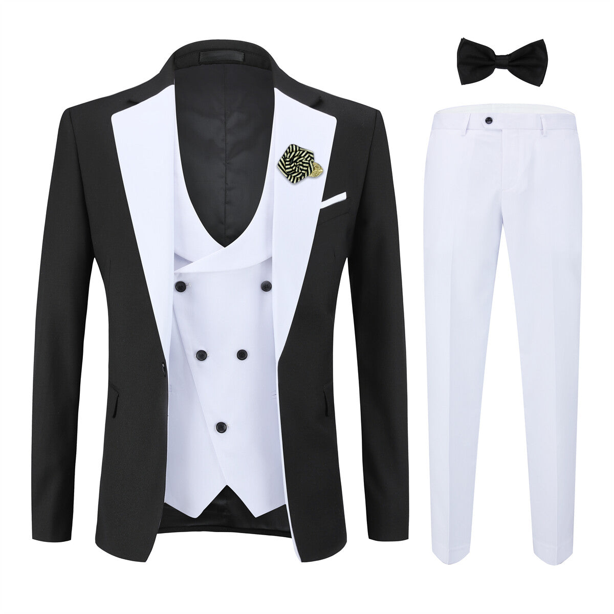 Youthup Mens 3 Piece ColorBlock Suits Dress Wedding Party Blazer and Waistcoat and Pants