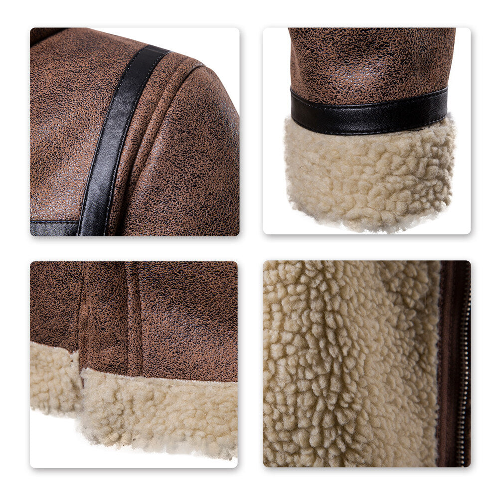 Youthup Mens Cashmere Lined Button Fur Coat