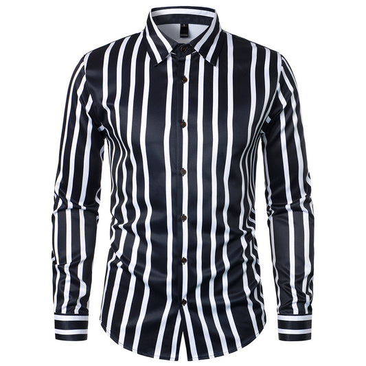 YOUTHUP Mens Casual Striped Shirt Slim Fit Party Holiday Print Tops