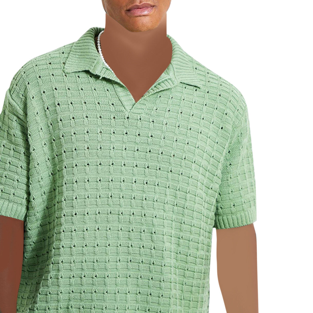 Youthup Mens Knitted Cutout Tee Hollow Short Sleeve T-Shirt