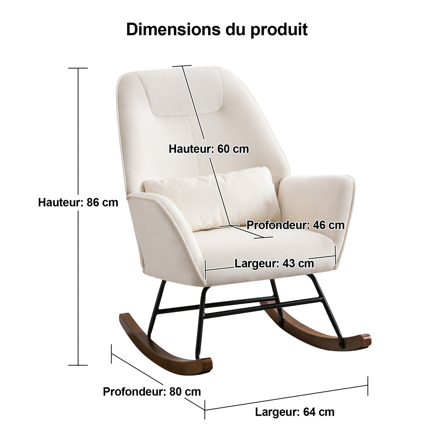 Fauteuil à Bascule d'Allaitement en Suédine Beige - Structure Métal avec Piètement Bois - Confort Maternité