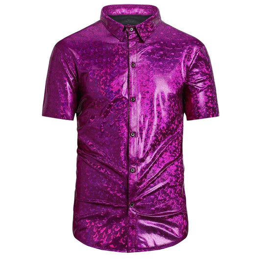 Youthup Mens Shadow Print Shiny Slim Fit Shirt