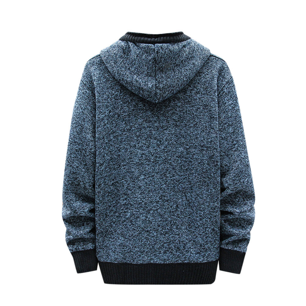 Youthup Mens slim fit sweatshirt hooded fleece lined knitted cardigan