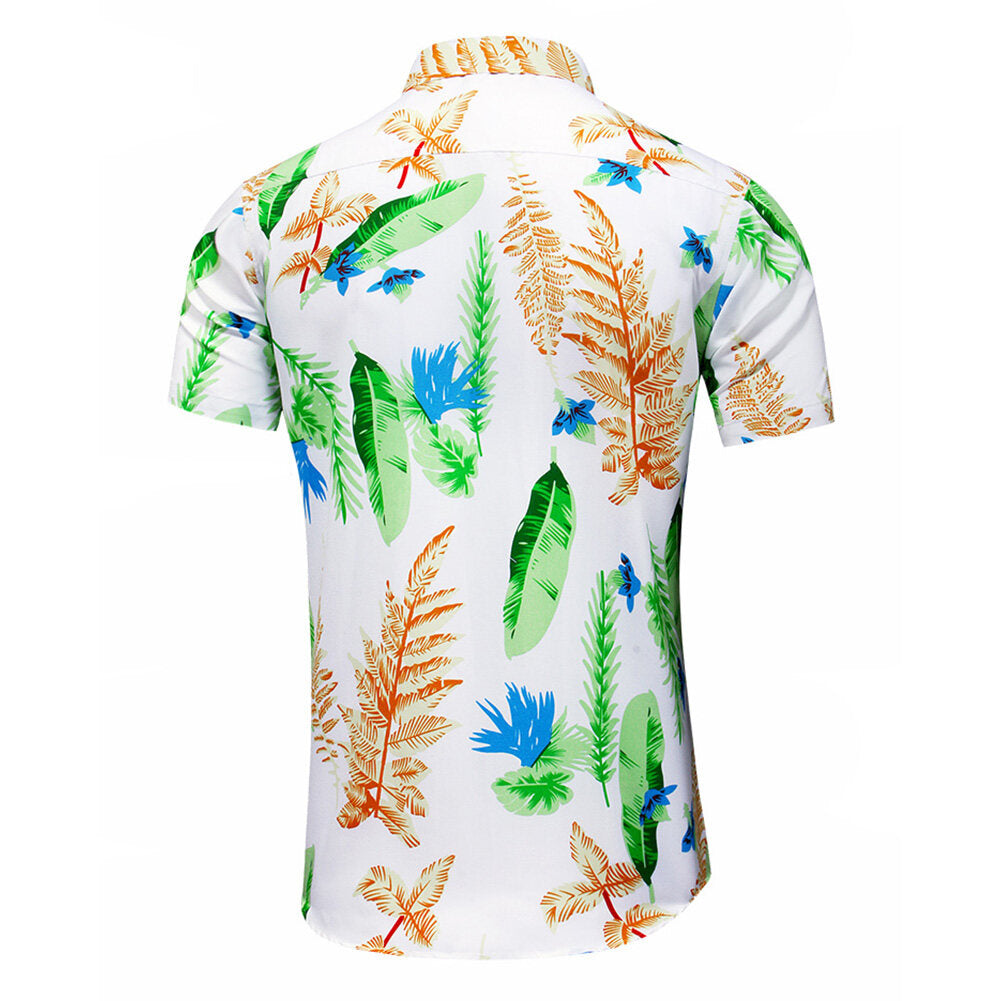Youthup Mens Plant Print Hawaiian Shirt