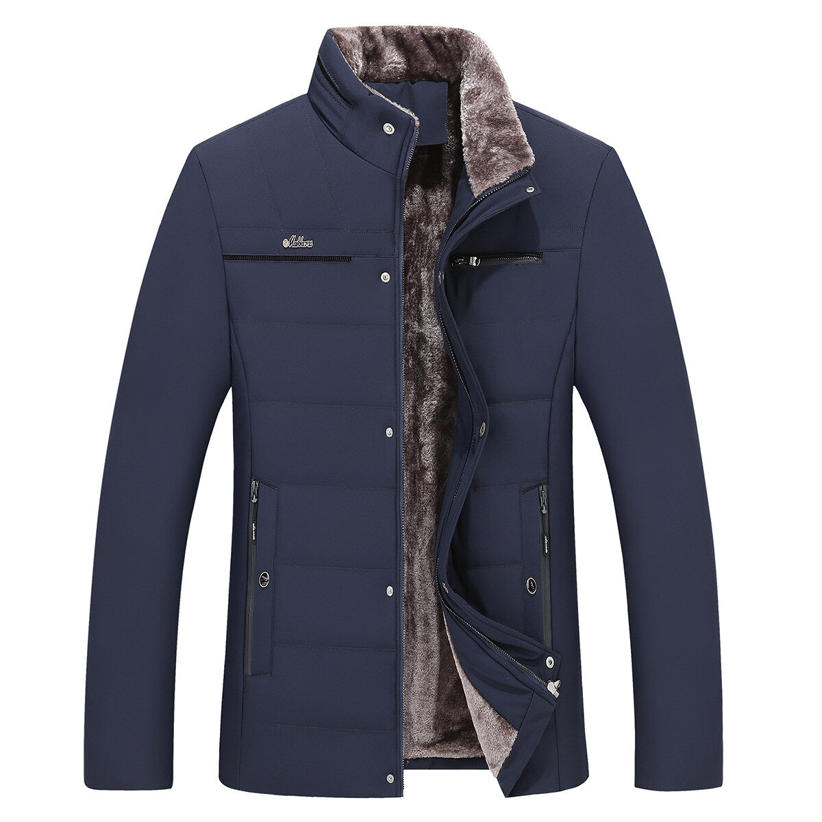 Youthup Mens Padded Jacket Loose Thick Zipper Solid Coat