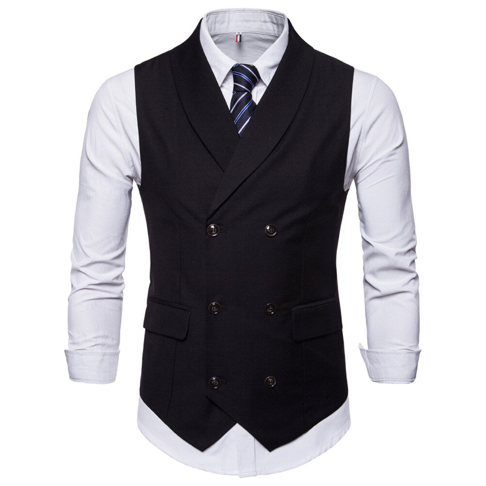 YOUTHUP Mens Double Breasted Suit Vest Casual Lapel Stylish