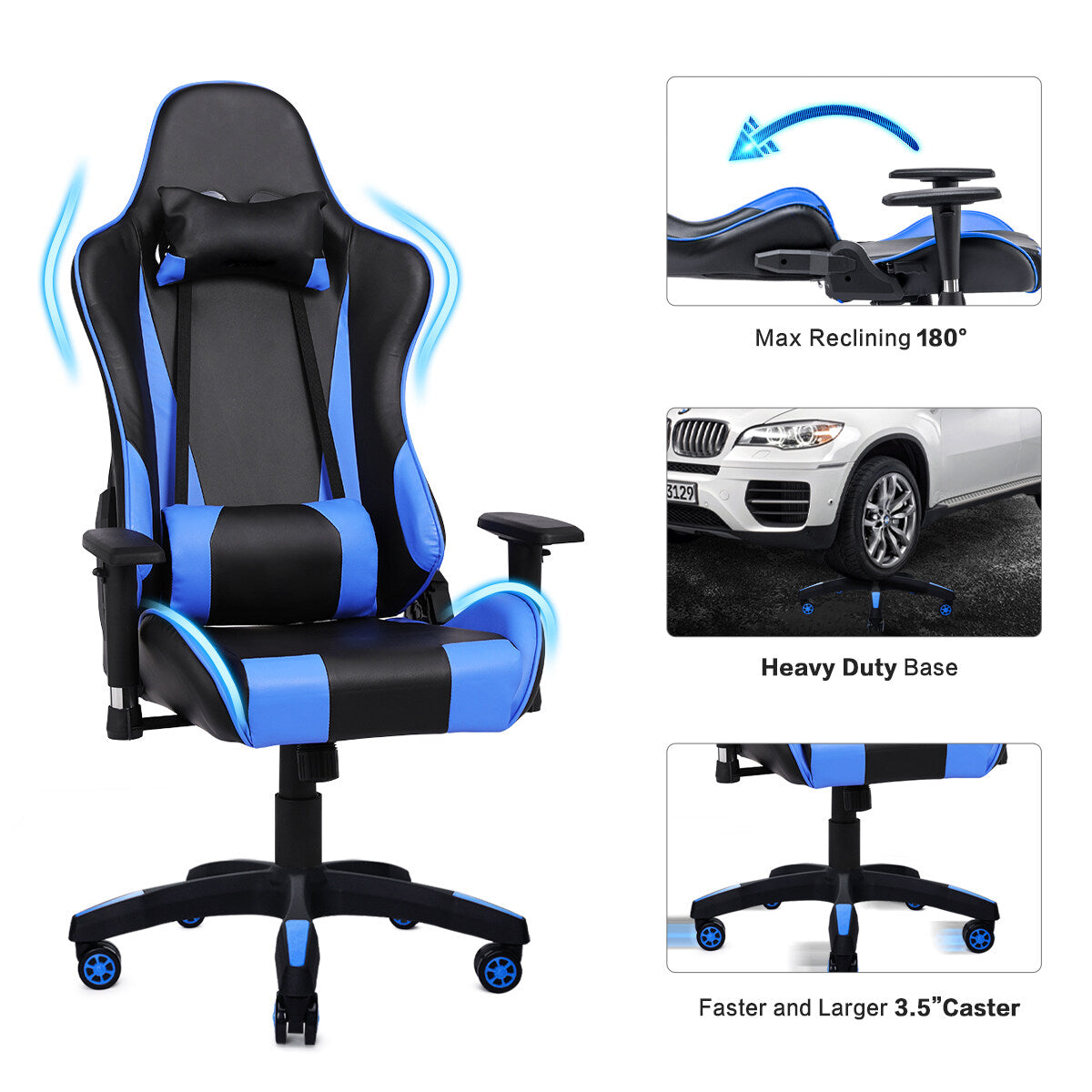 Cadeira Gamer HOMEMIYN (56x68x135 cm - Couro PU - azul)
