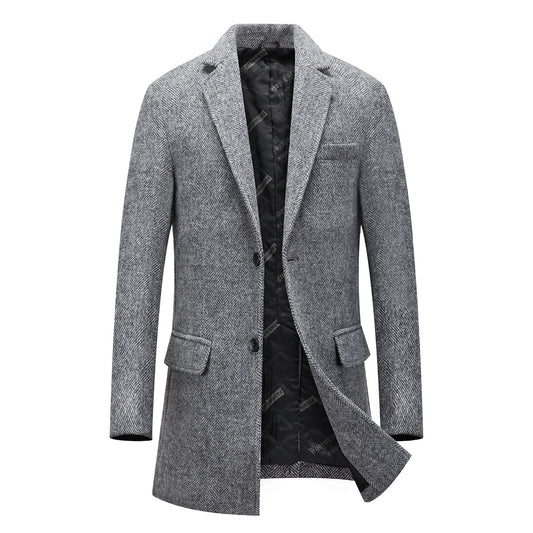 YOUTHUP Mens Knitted Wool Coat Windproof Solid Color Lapel Long Coat