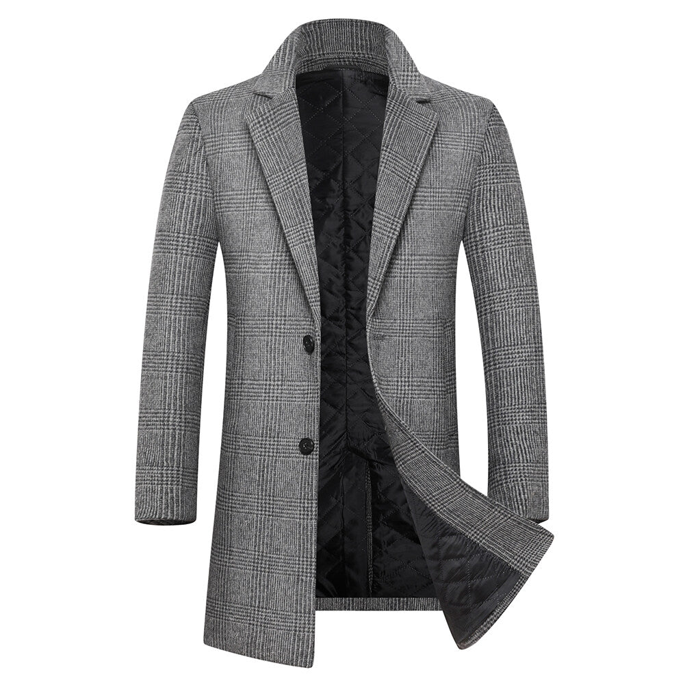 Youthup Mens Wool Blend Coat Solid Plaid Business Fashion Overcoat
