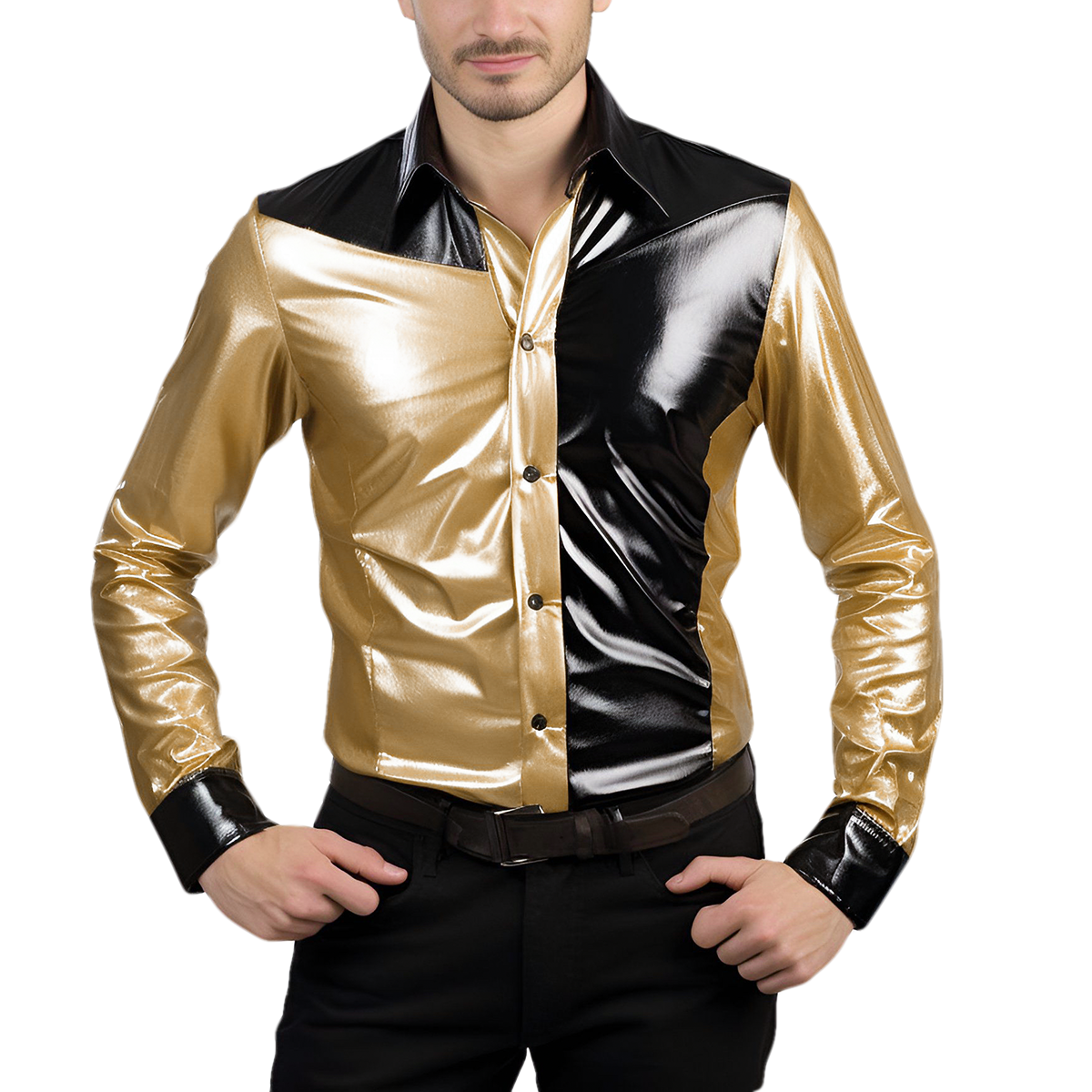 Youthup Mens Prom Shiny Glossy Waterproof Party Shirt