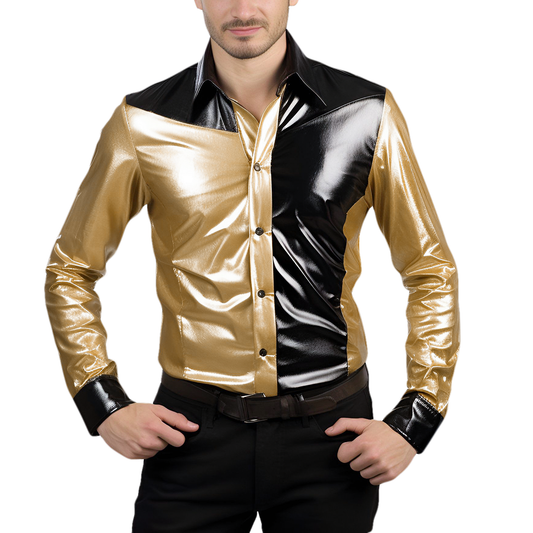Youthup Mens Prom Shiny Glossy Waterproof Party Shirt