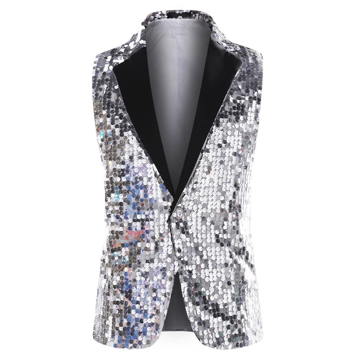 Youthup Mens Party Sequin Glitter Vest