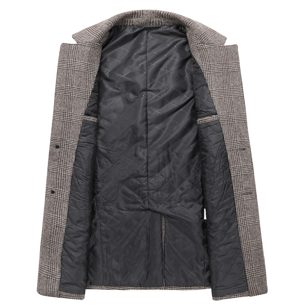 Youthup Mens Wool Blend Coat Solid Plaid Business Fashion Overcoat