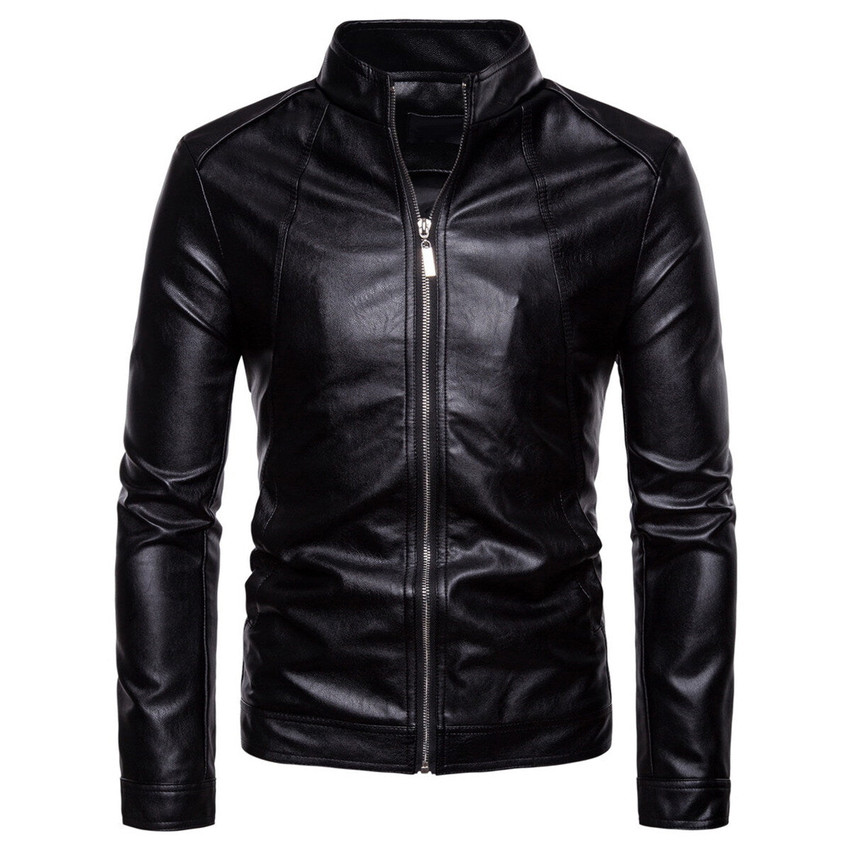 Youthup Mens Zipper Bomber All-Match Leather Motorcycle Jacket