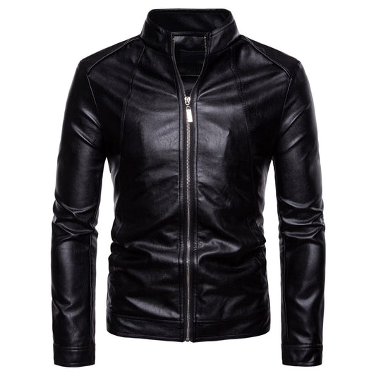 Youthup Mens Zipper Bomber All-Match Leather Motorcycle Jacket