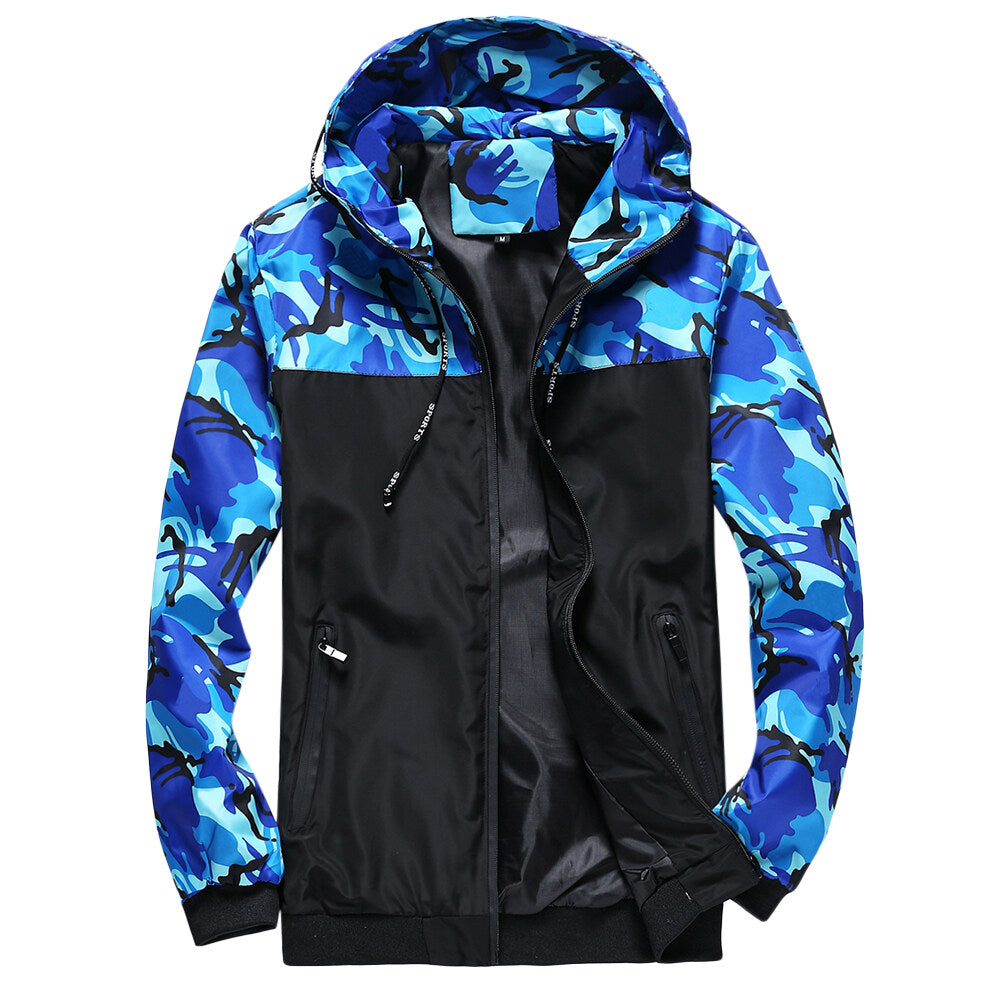 YOUTHUP Mens Lightweight Summer Sports Hood Camo Bomber Jacket